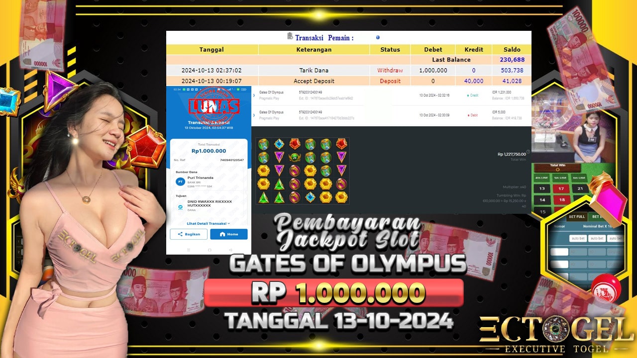 BUKTI JACKPOT SLOT GATES OF OLYMPUS TERPERCAYA DI INDONESIA TGL 13-10-2024