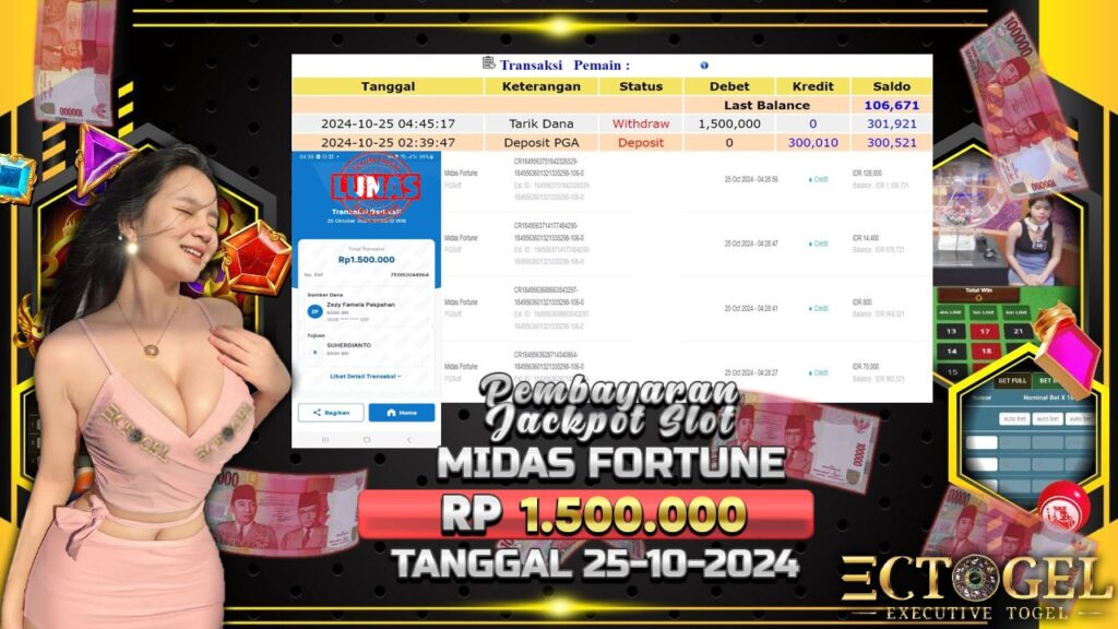 BUKTI JACKPOT SLOT MIDAS FORTUNE TERPERCAYA DI INDONESIA TGL 25-10-2024