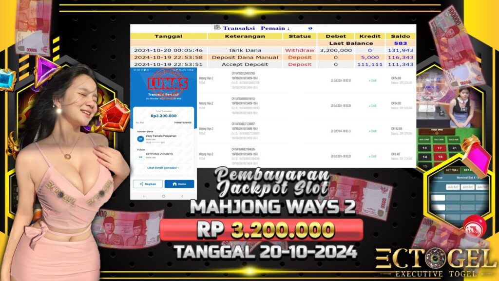 BUKTI JACKPOT SLOT MAHJONG WAYS 2 TERPERCAYA DI INDONESIA TGL 20-10-2024