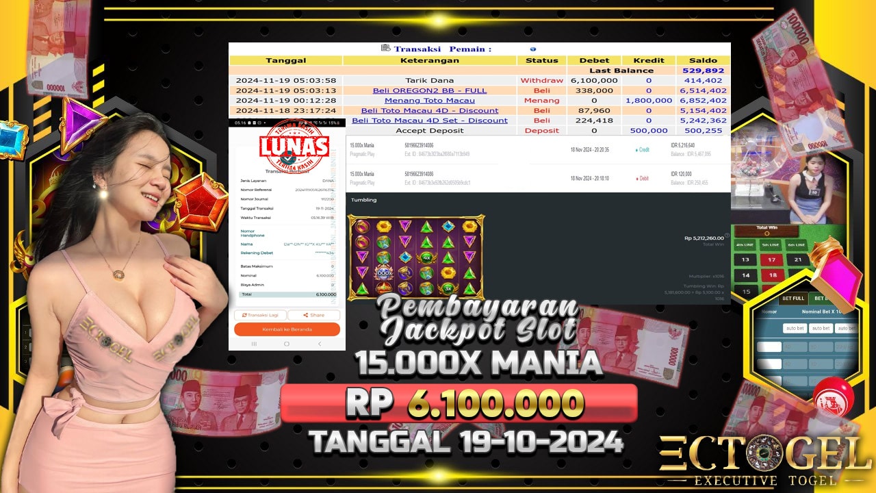 BUKTI JACKPOT SLOT 15.000X MANIA TERPERCAYA DI INDONESIA TGL 19-11-2024