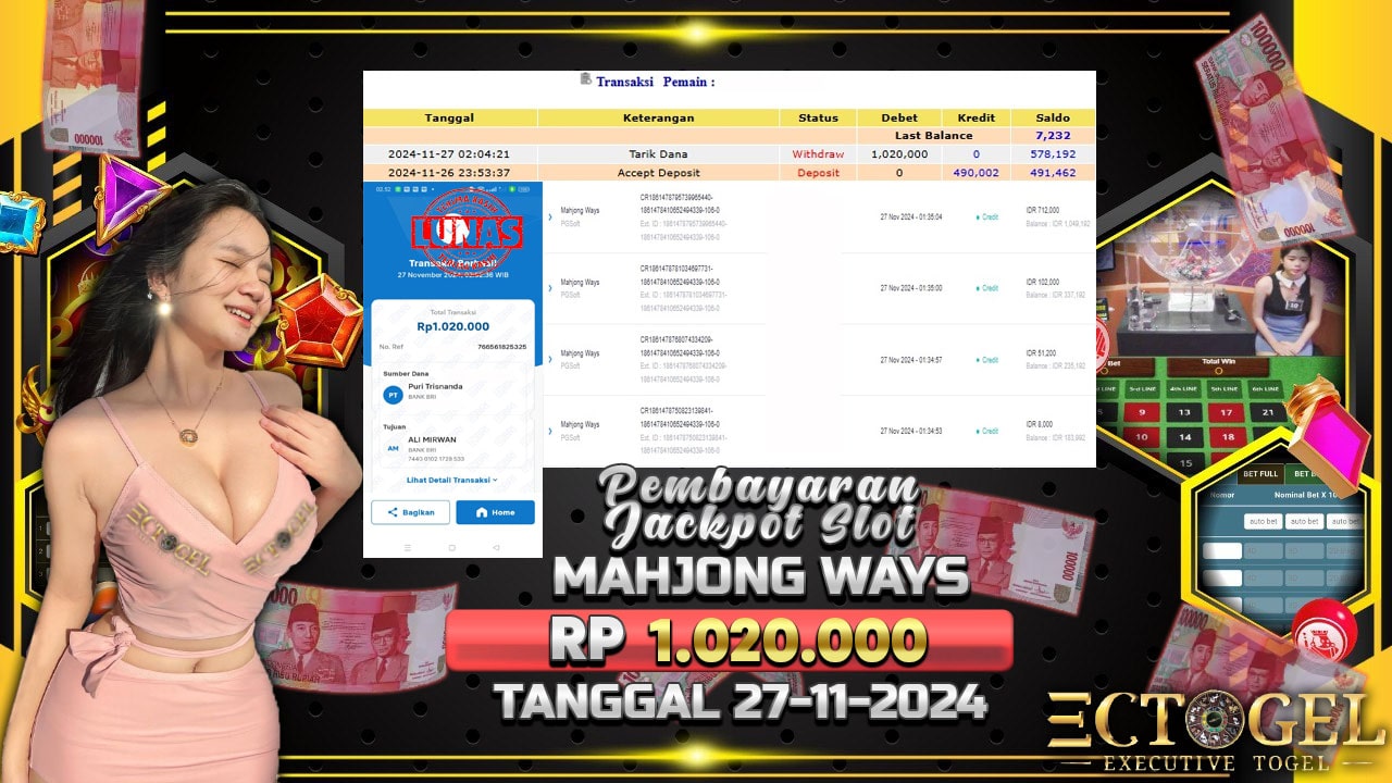 BUKTI JACKPOT SLOT MAHJONG WAYS TERPERCAYA DI INDONESIA TGL 27-11-2024